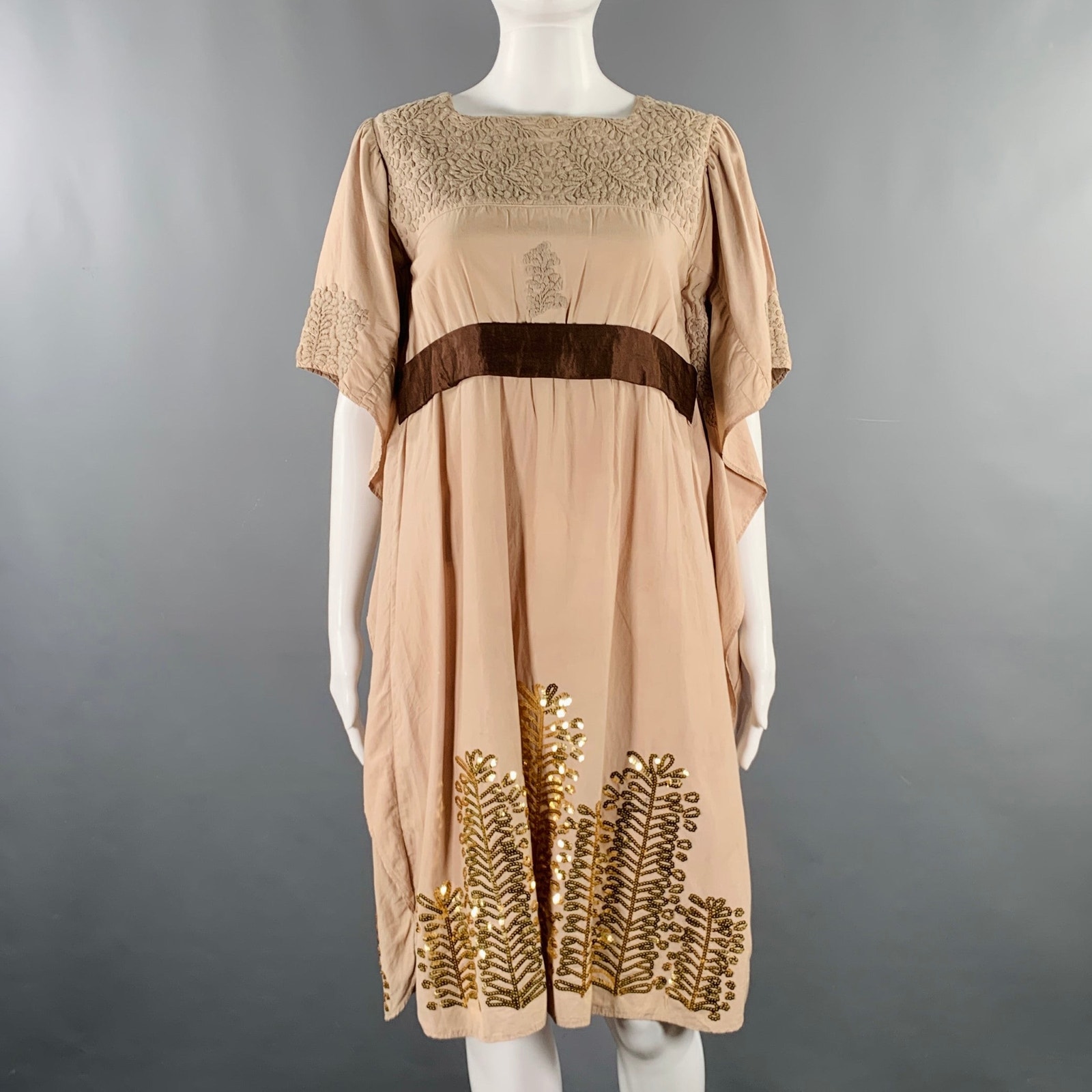 Cosmic Wonder Size S Khaki Beige Silk Cotton Embroidered Oversized Dress